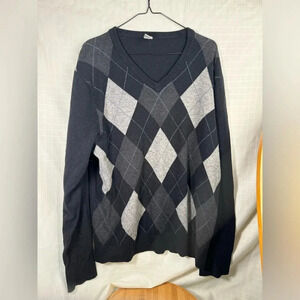 Men’s Gap Sweater Large Black Gray Wool Blend Long Sleeve V Neck Casual Preppy